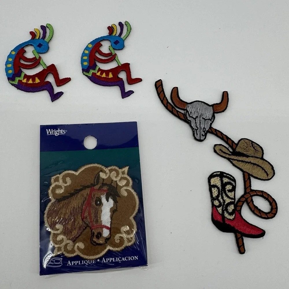 Western Cowboy Patch Lot Kokopelli Horse Bull Skull Boot Hat Iron On Applique